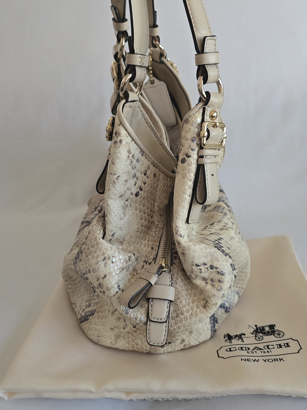 Authentic Coach Madison Maggie Shoulder Bag in Metallic Embossed Python Leather - Picture 4 of 9